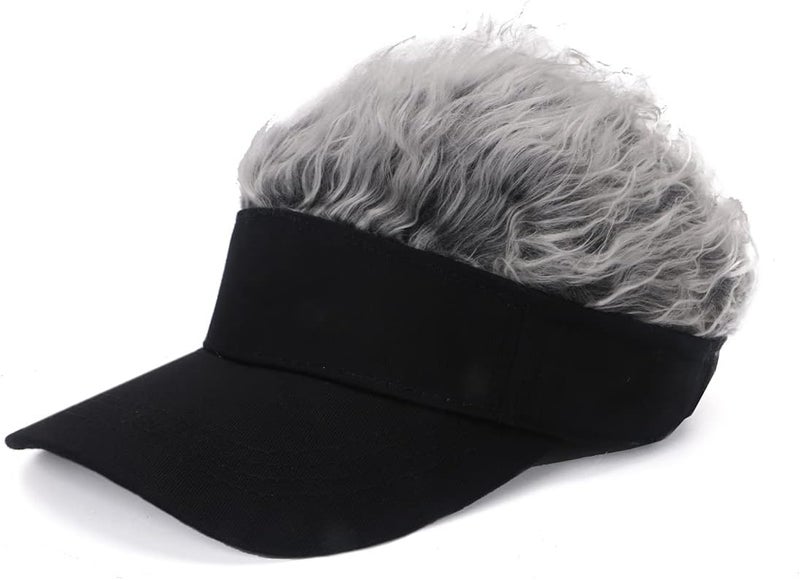 NNBDBVDHS Mens Visor with Hair Fake Hat with Hair for Men Funny Golf Hats Wig Hat Spiked Adjustable Baseball Cap - Image 1